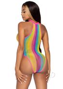 Leg Avenue Rainbow Striped Net Halter Bodysuit With Snap...
